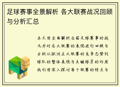 足球赛事全景解析 各大联赛战况回顾与分析汇总