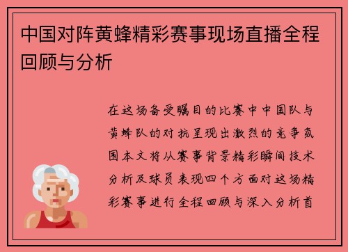 中国对阵黄蜂精彩赛事现场直播全程回顾与分析
