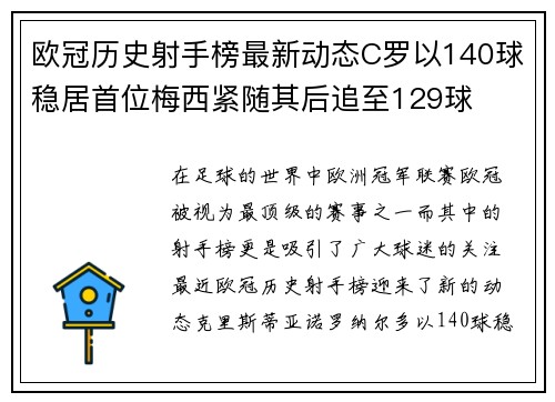 欧冠历史射手榜最新动态C罗以140球稳居首位梅西紧随其后追至129球